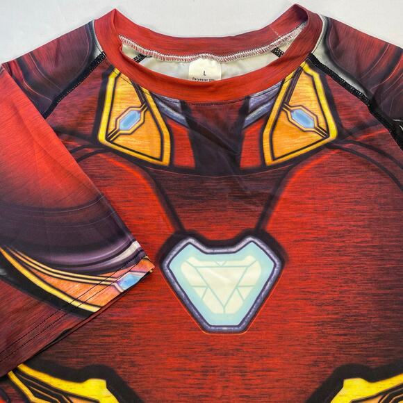 Mens Iron Man Avengers Short Sleeve Compression Top Gym T-Shirt Size L - Picture 4 of 7